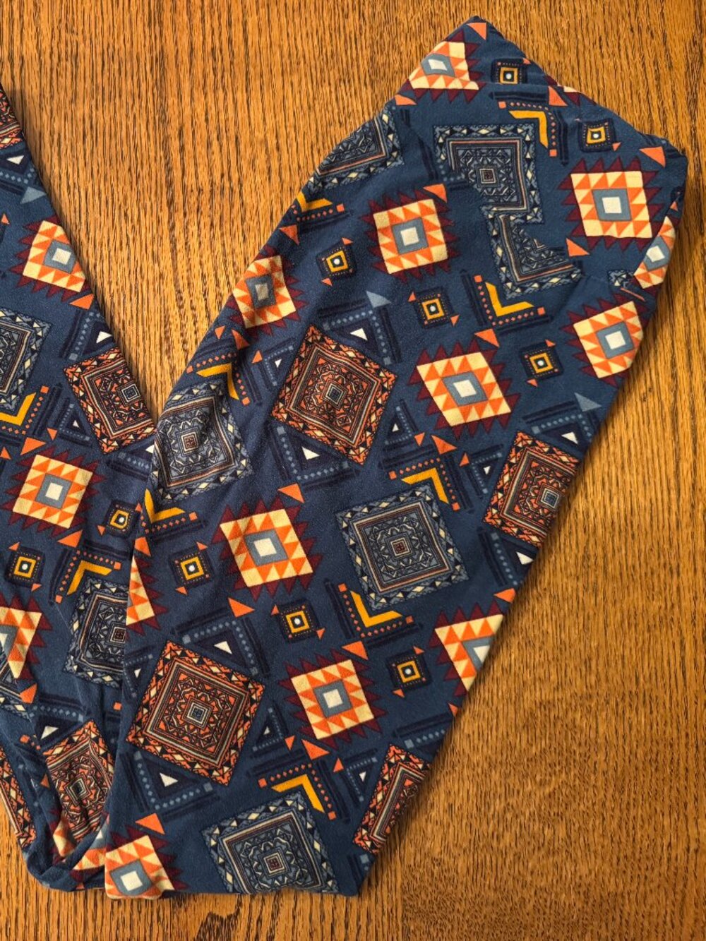 LuLaRoe OS Leggings Geometric Aztec Print Blue Orange Buttery Soft Stretch